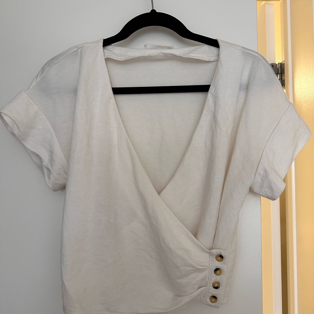 Mango Cream Buttoned Wrap Blouse